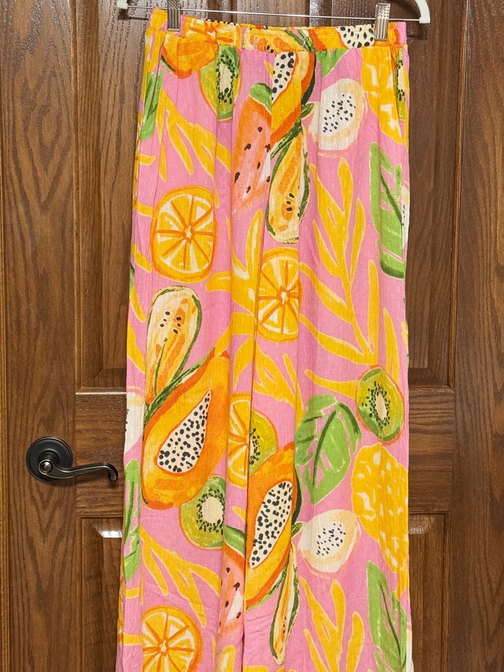 C&C California Pink Tropical Fruit Print Wide Leg Pants